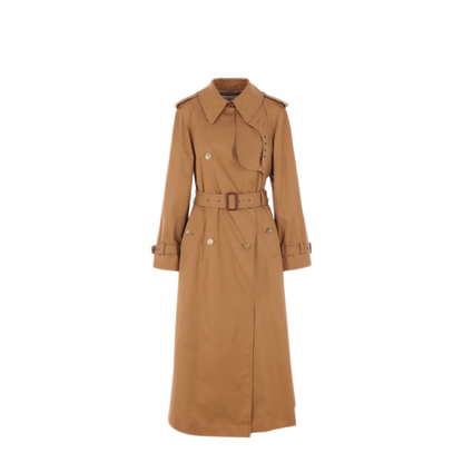 Cotton Gabardine Belted Long Trench Coat - Image 1