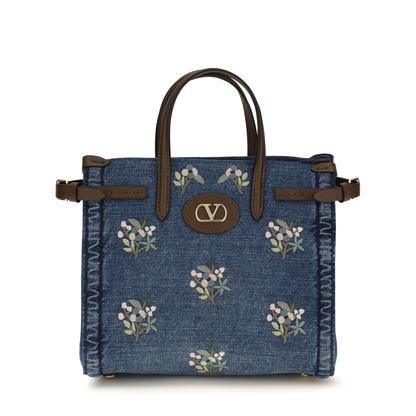 Small Antibes Handbag in Embroidered Denim - Image 1