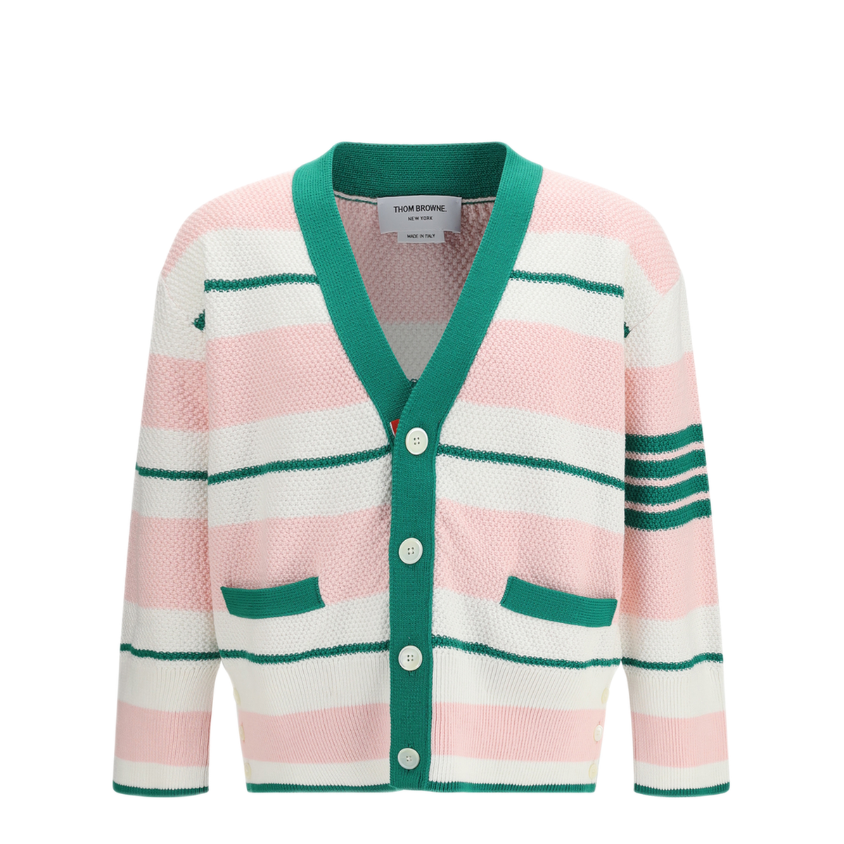 Classic Stripe Seed Stitch V Neck Cardigan - Image 1