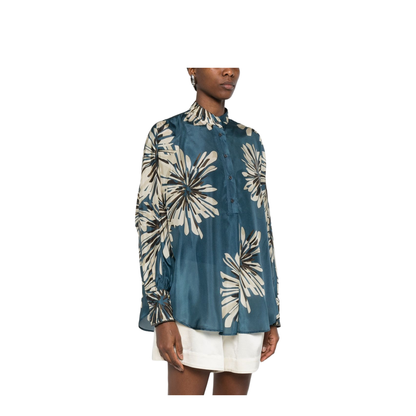 Women's Printed Silk Shirt Blue - Image 5