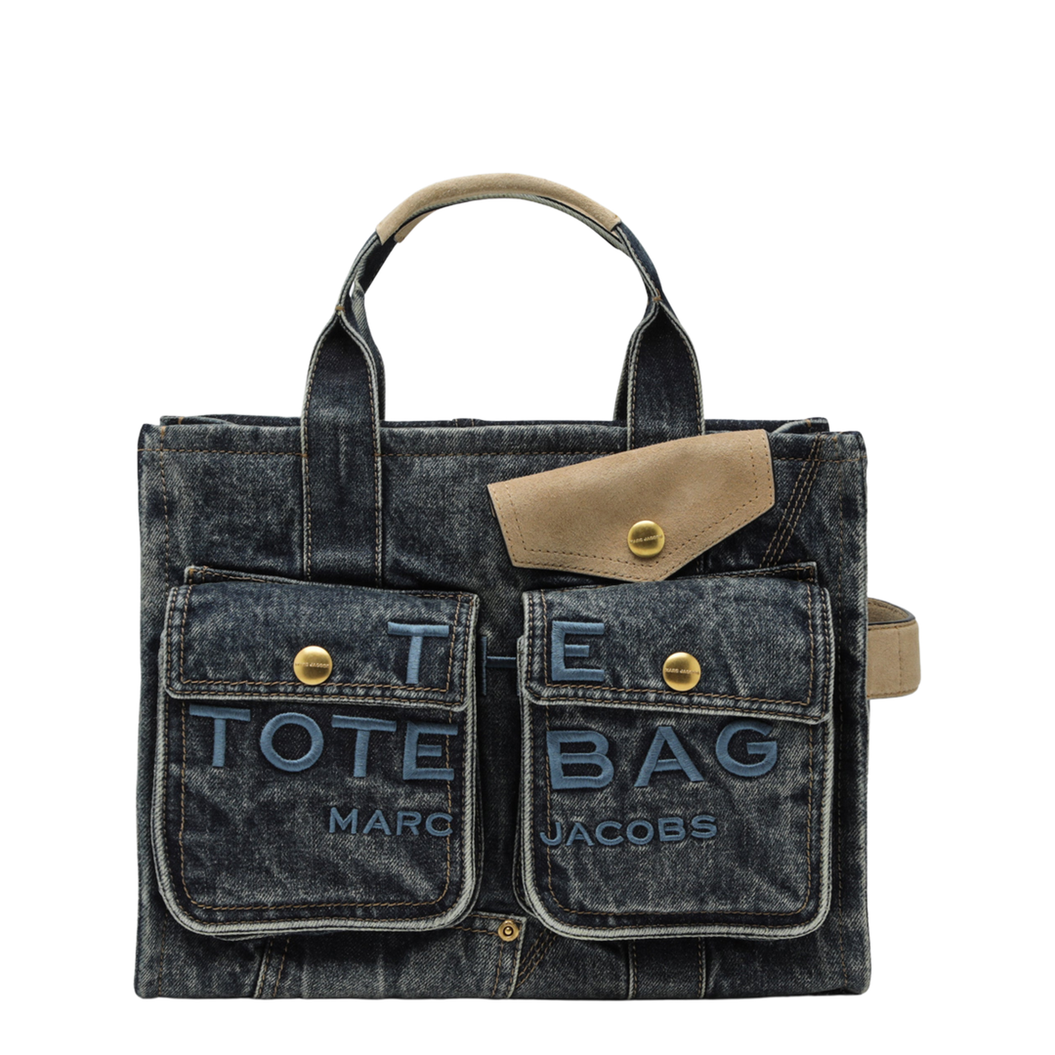 The Cargo Tote Medium Denim Suede Tote - Dark Wash Indigo - Image 1