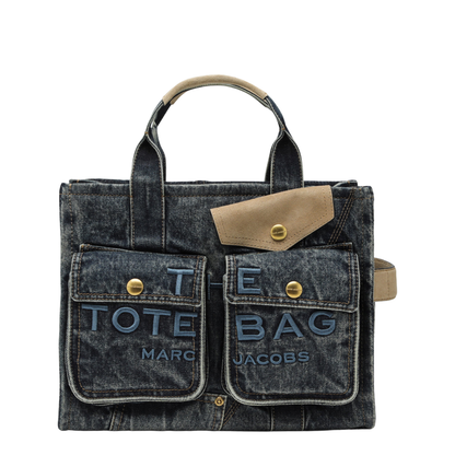 The Cargo Tote Medium Denim Suede Tote - Dark Wash Indigo - Image 1