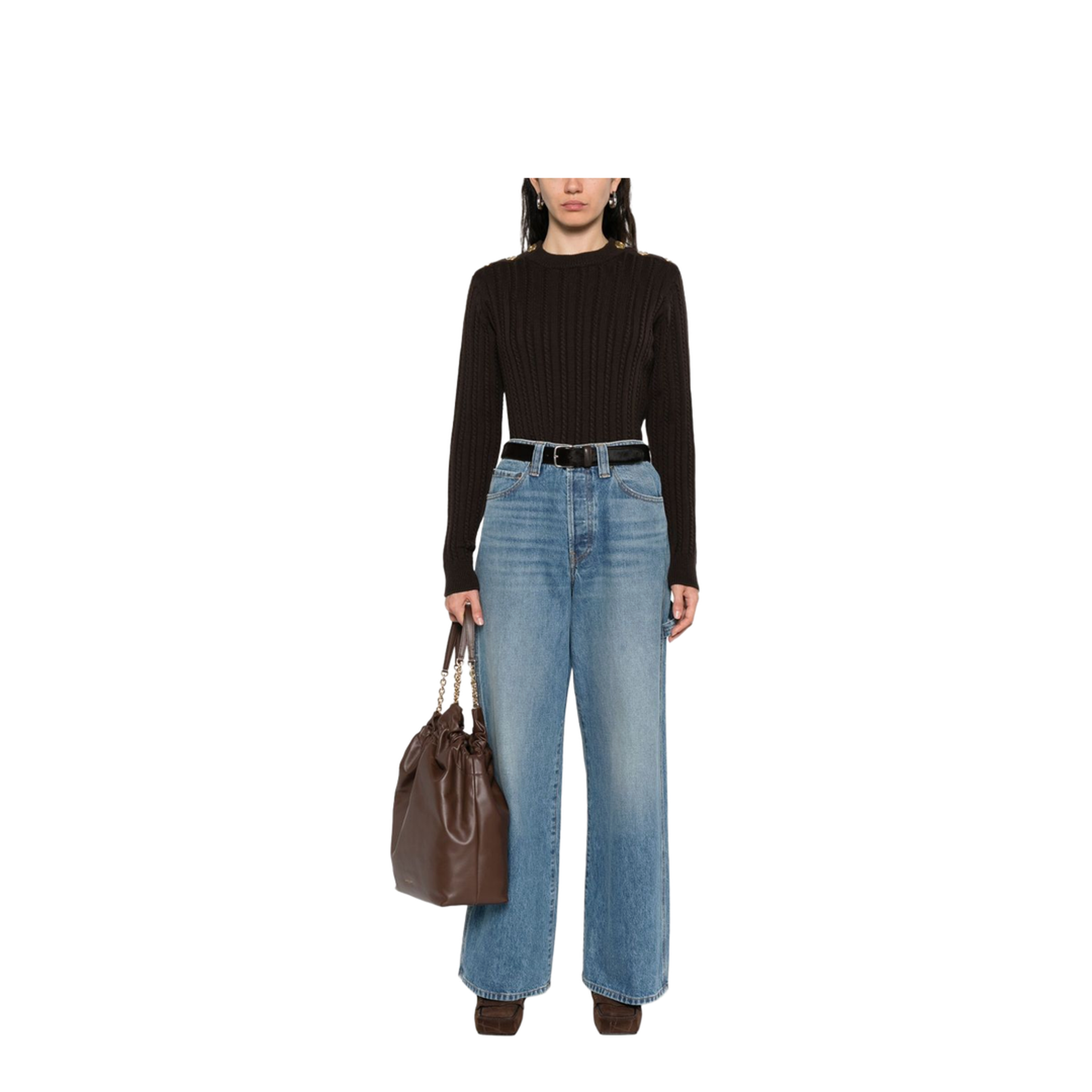 Coffee Brown Crew Neck Long Sleeve Sweater - Image 3