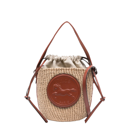 Horse Medal Small Raffia Basket Bag - Beige - Image 1