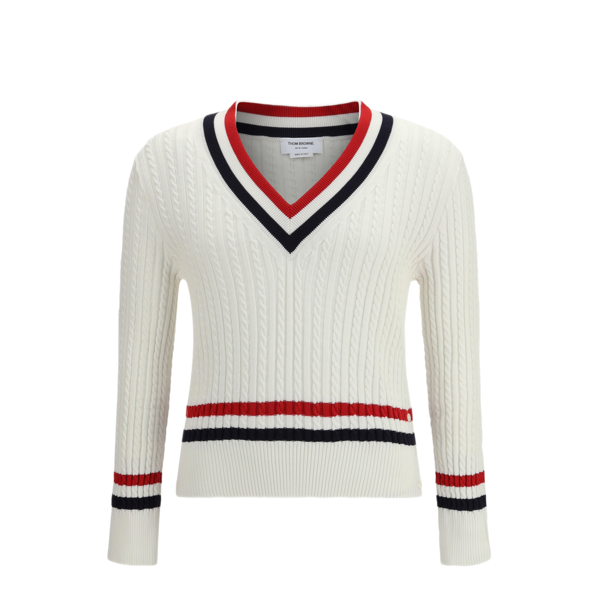 Intarsia Cable Knit V Neck Sweater - Image 1