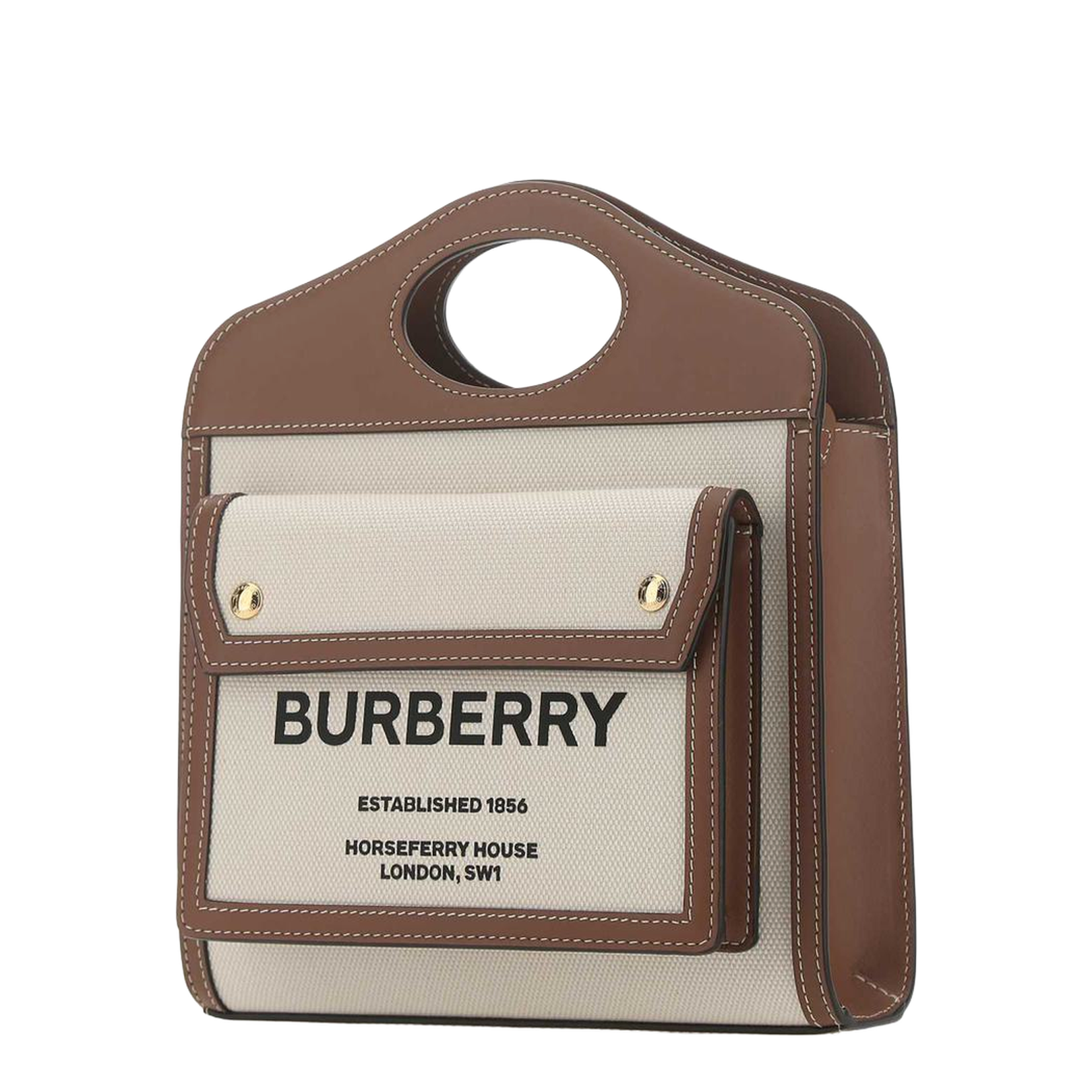 Two-Tone Canvas and Leather Mini Pocket Handbag - Image 2