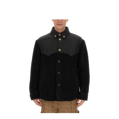 Faux Shearling And Technical Jacquard Jacket In Black - Image 1