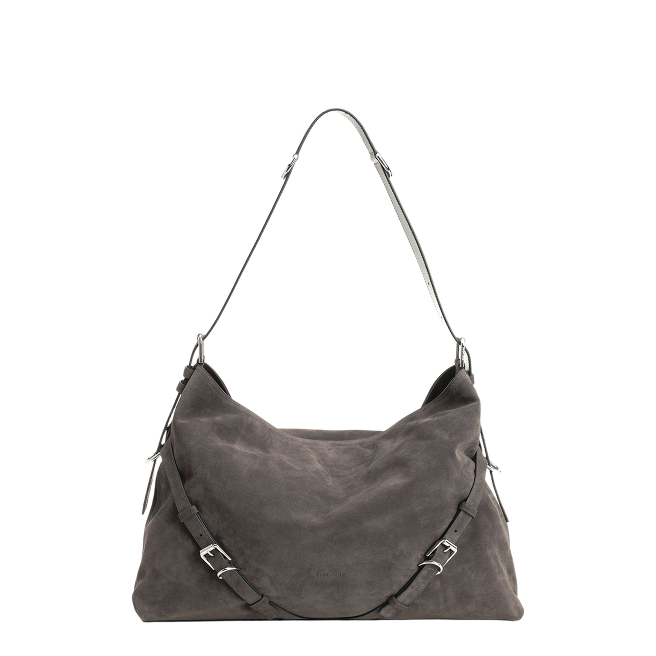 Voyou Large Suede Shoulder Bag - Grey - Image 2