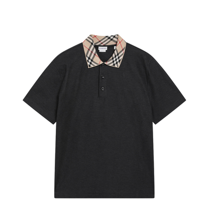 Dark Grey Polo Shirt with Check Collar - Image 1