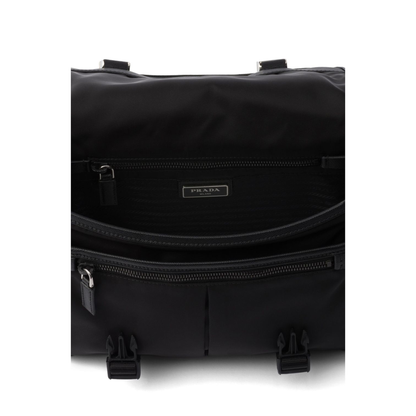 Re-Nylon Saffiano Leather Shoulder Bag - Black - Image 5