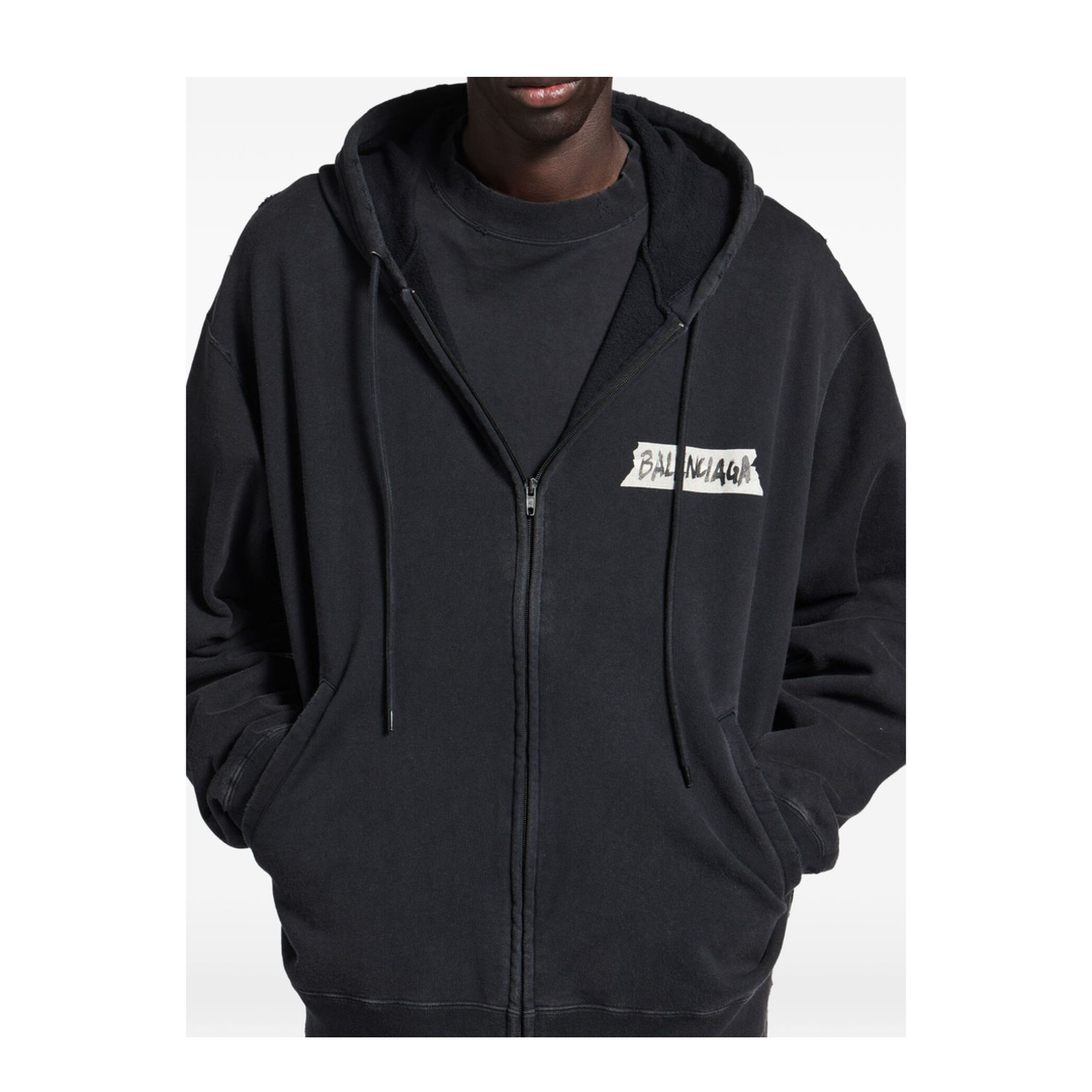 Oversized Masking Tape Zip-Up Sweatshirt - Image 2