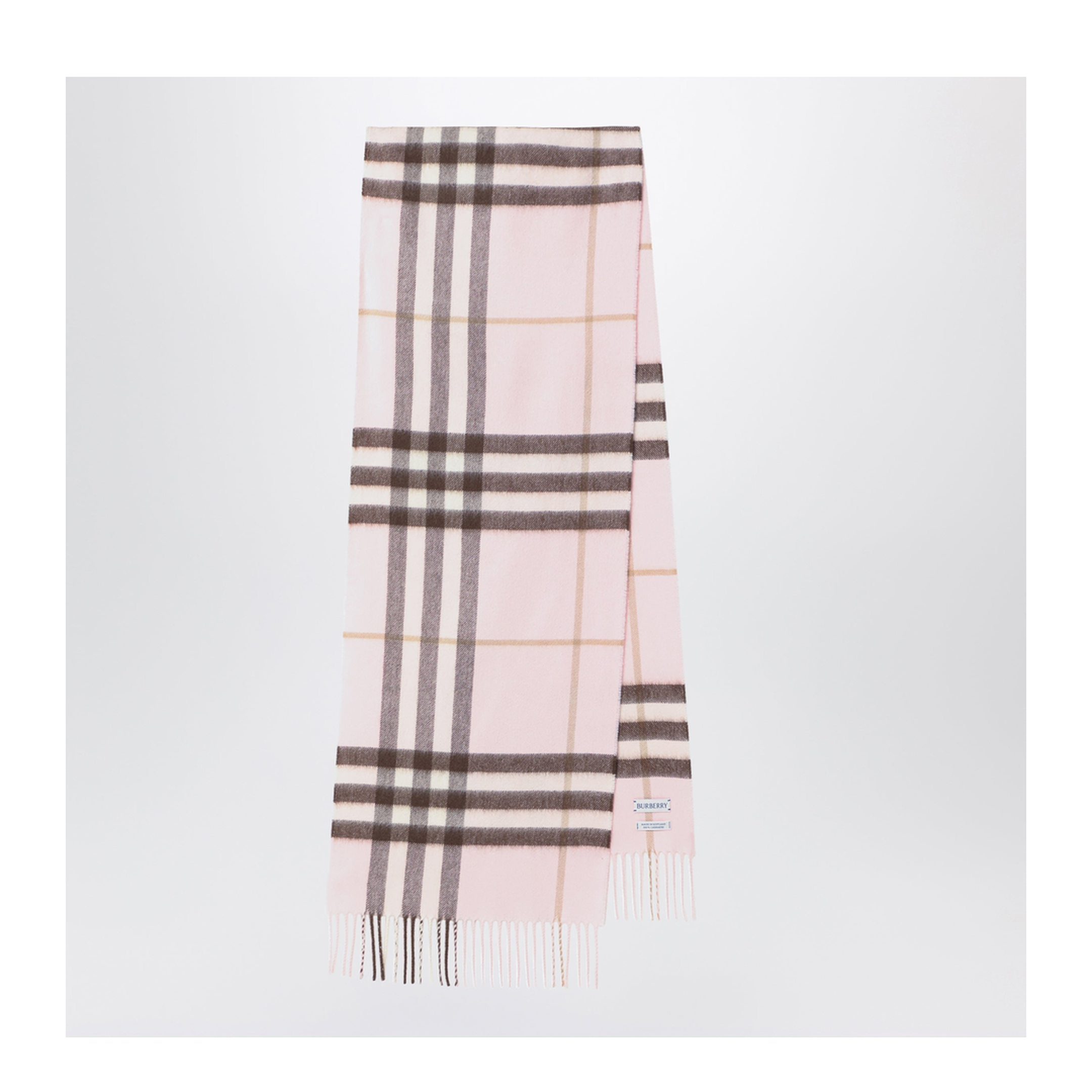 Pink Cashmere Scarf With A Checked Pattern - Image 1