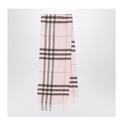 Pink Cashmere Scarf With A Checked Pattern - Image 1