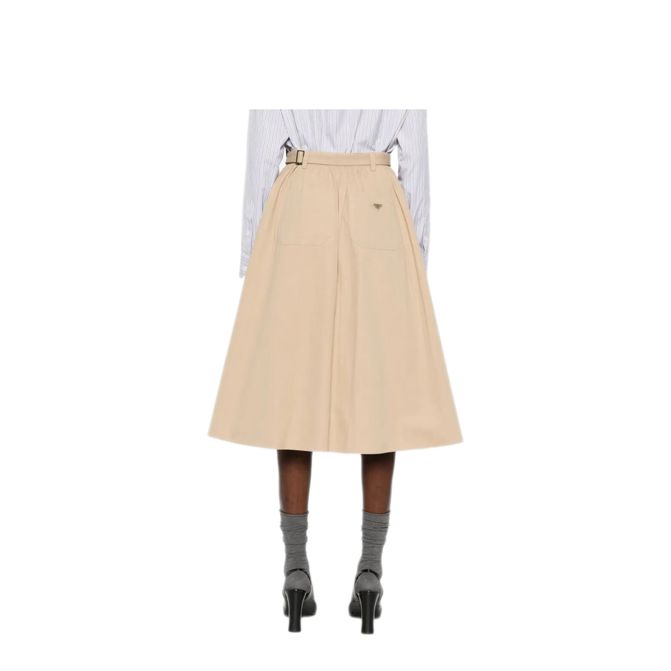 Button-Detail Belted Cotton Midi Skirt - Image 3