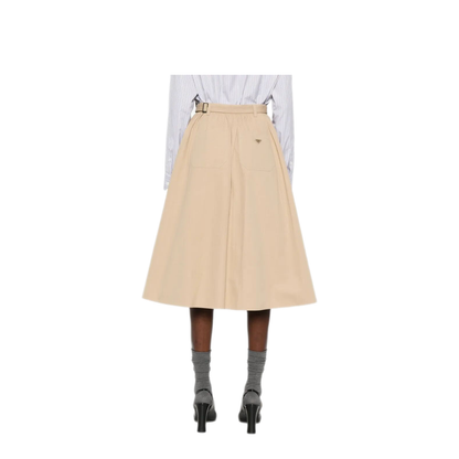 Button-Detail Belted Cotton Midi Skirt - Image 3