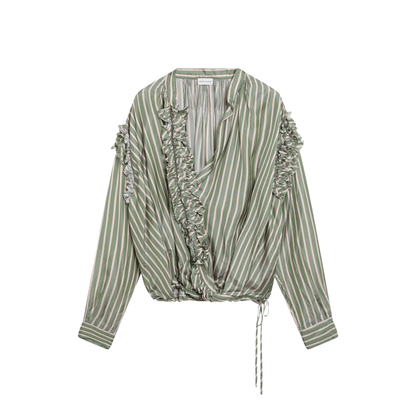 Green Striped Wrap Shirt In Cupro - Image 1