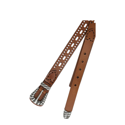 Leather Belt With Perforated Details - Image 2