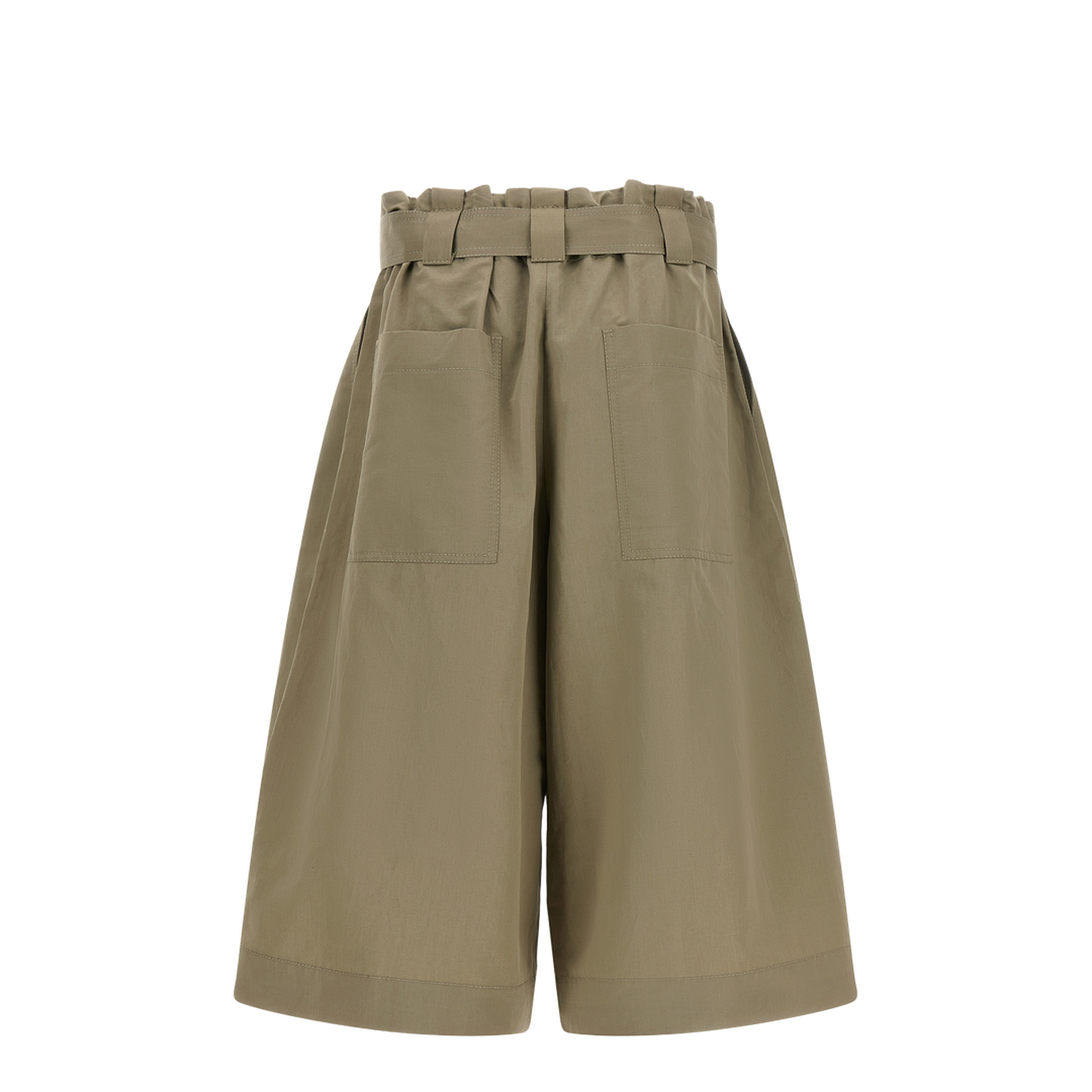 Belted Wide Flared Leg Shorts - Green - Image 2