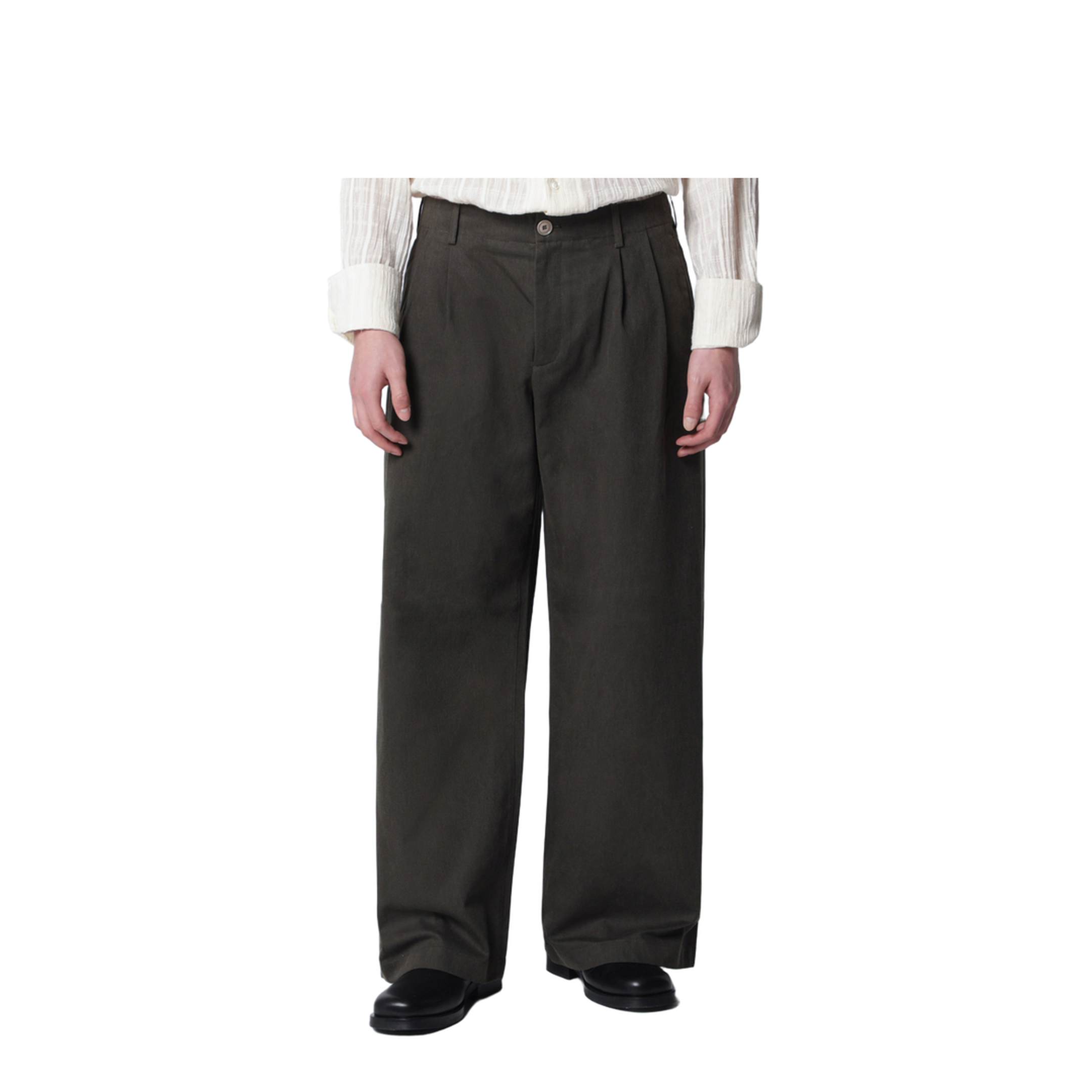 Bridge Trousers In Antique Mud-Colored Coated Cotton - Image 1