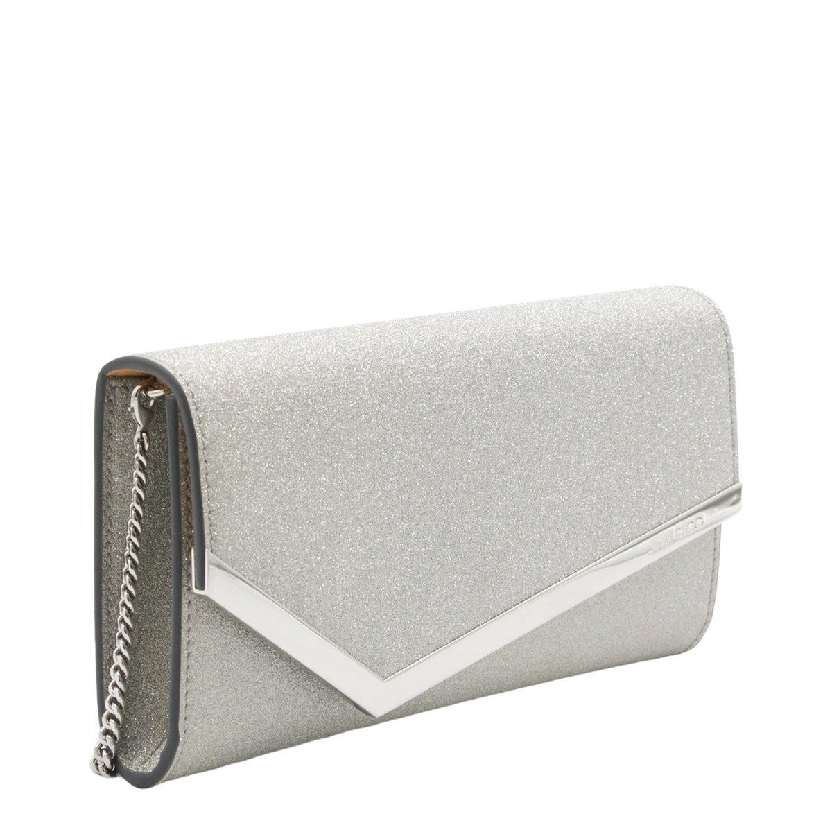 Emmie Small Fine Glitter Leather Clutch - Silver - Image 3