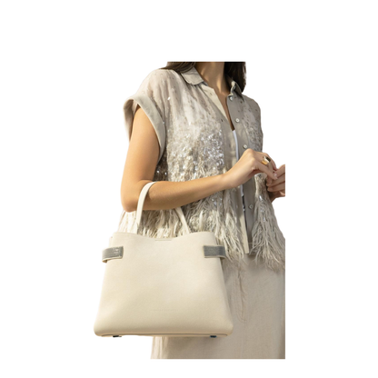 Medium Suede Tote Bag - Ivory - Image 1