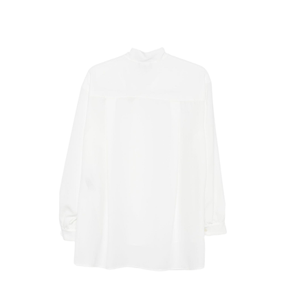 White Long Sleeves Neck Tie Buttoned Cuffs Asymmetric Hem - Image 3