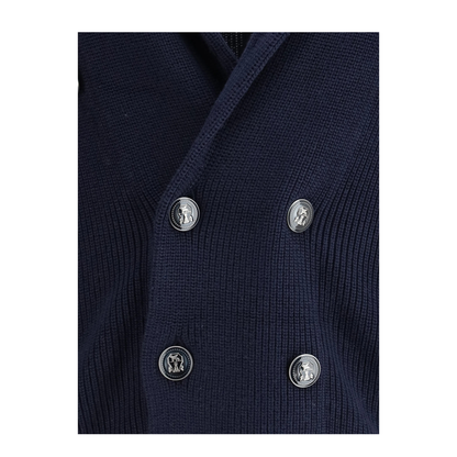 Men's Shawl Collar Cardigan Navy Blue - Image 3