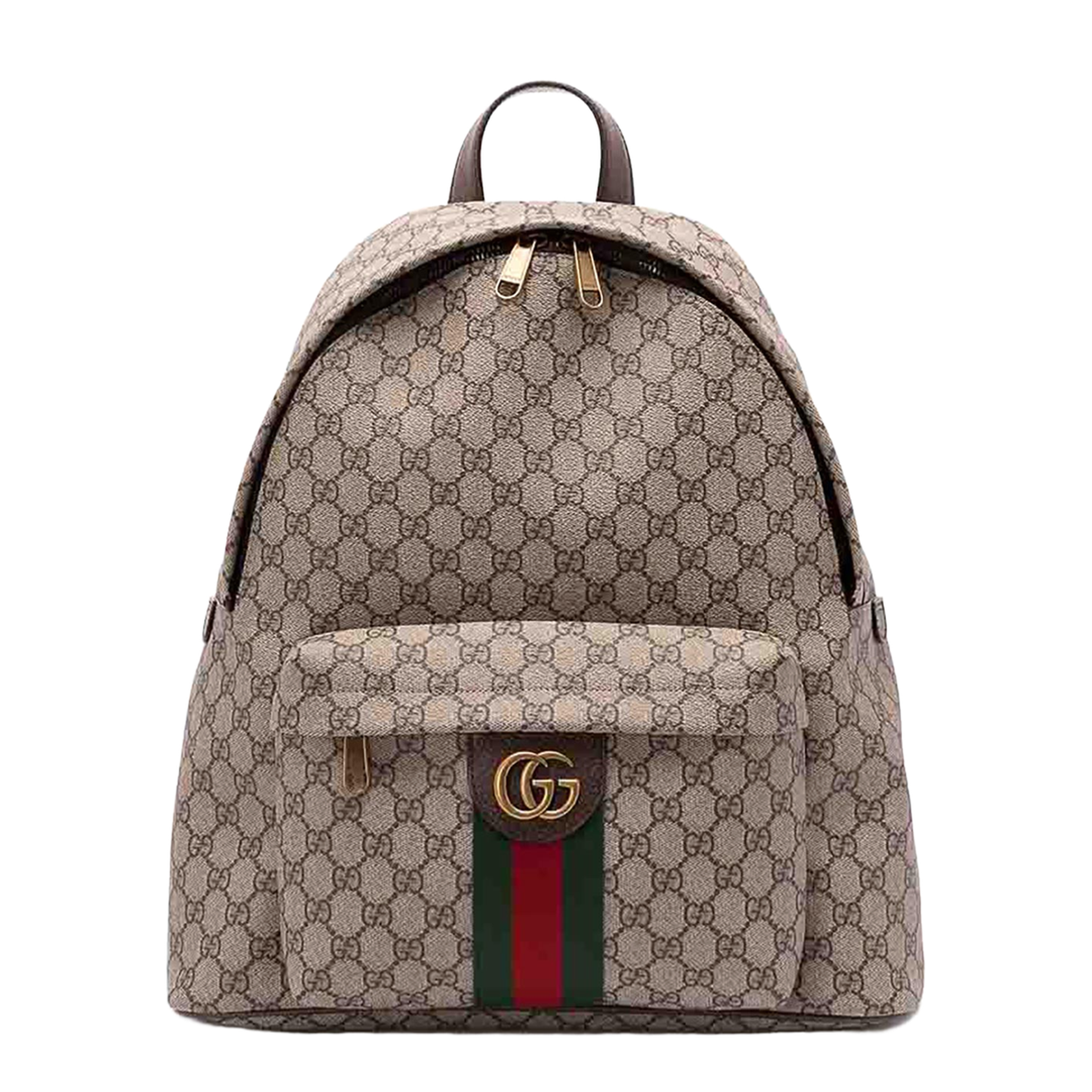 Medium Backpack in Beige and Dark Brown Fabric - Image 1