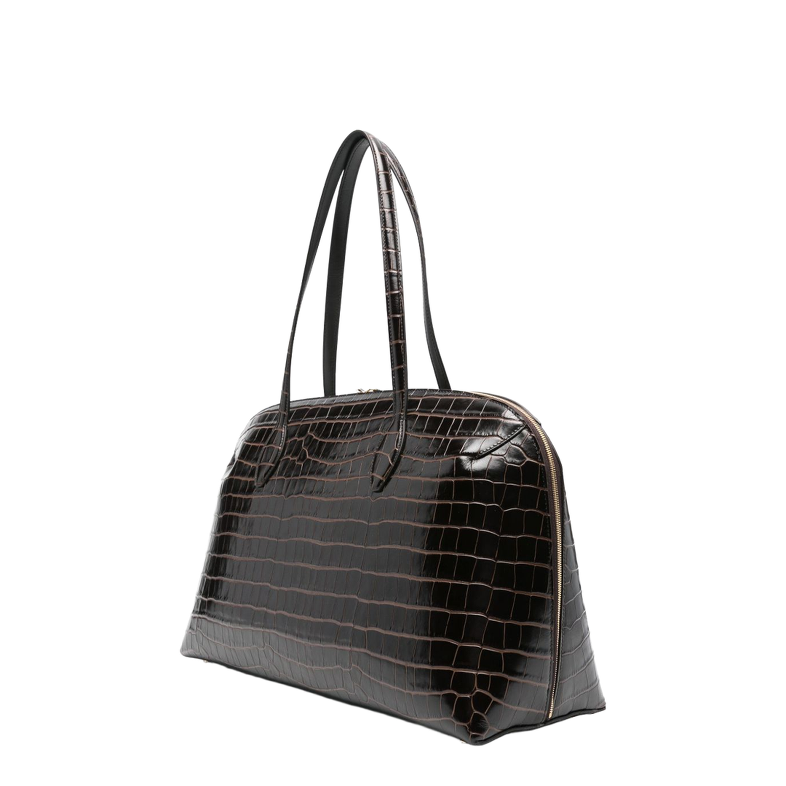 Coffee Brown Croco-Embossed Leather Bag - Image 4