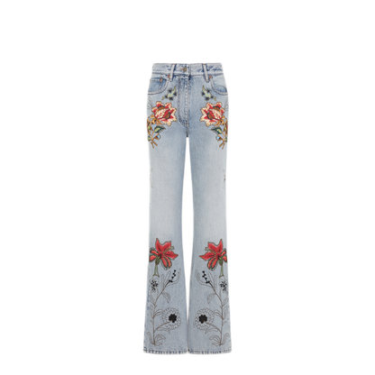 Denim 5 Pockets Embroidered Flowers Jeans - Image 1