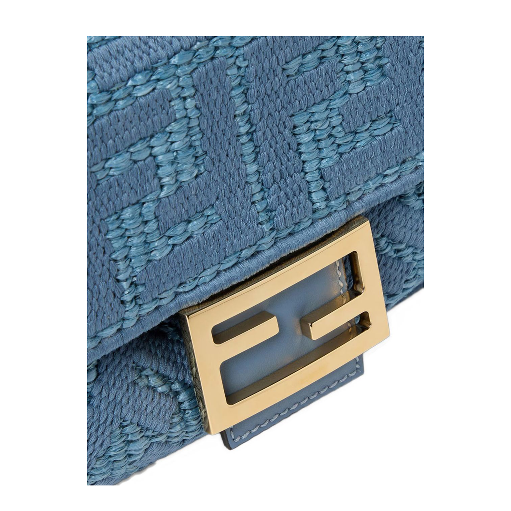 Baguette Raffia-Effect Shoulder Bag - Blue - Image 5