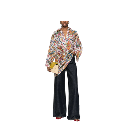 Paisley-Print V-Neck Beach Kimono Shirt - Image 3
