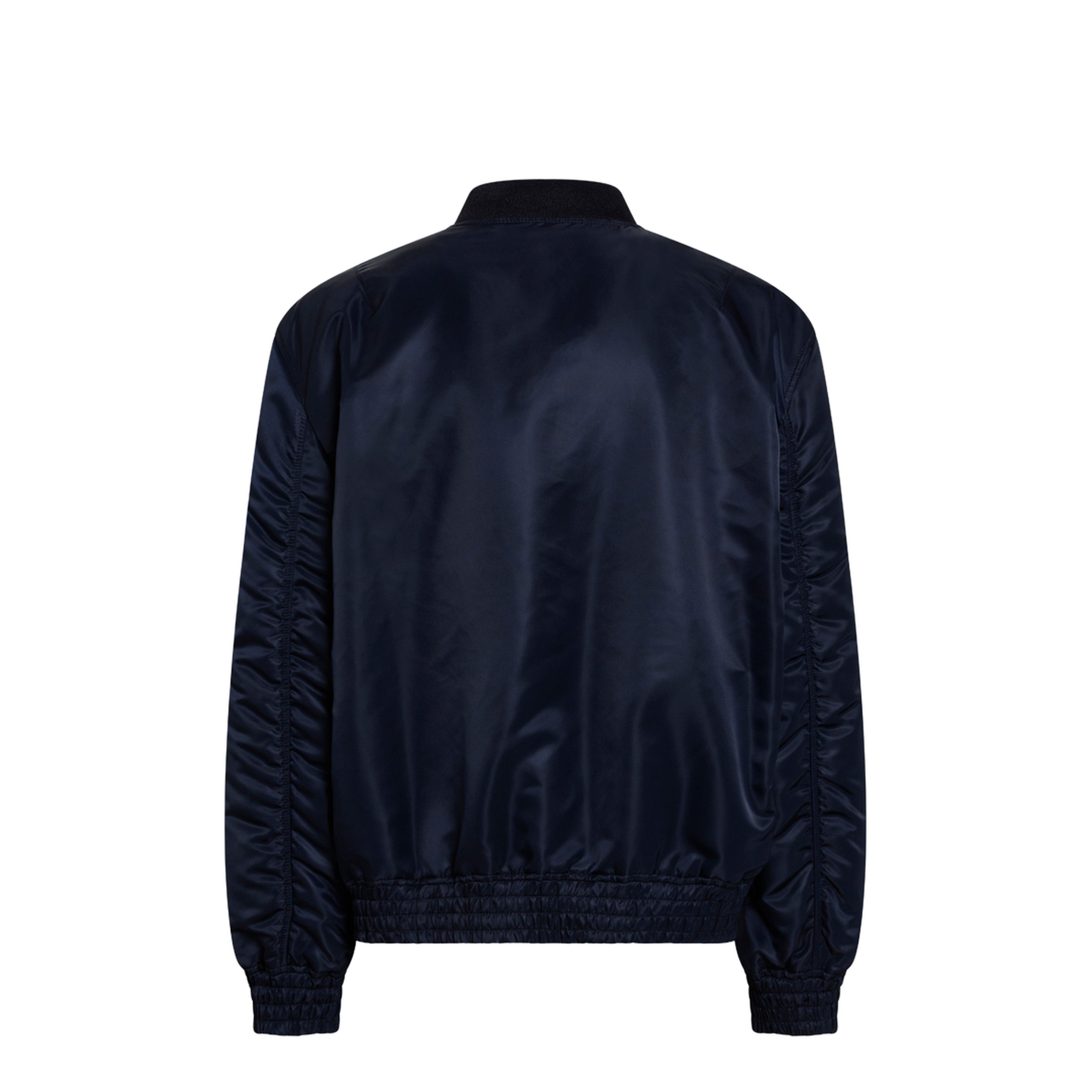 Shiny Navy Blue Zip-Up Bomber Jacket - Image 2