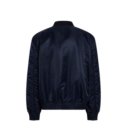 Shiny Navy Blue Zip-Up Bomber Jacket - Image 2