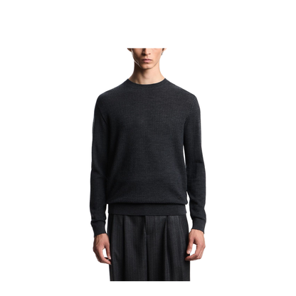 Dark Grey Textured Knit Round Neck Long Sleeve Top - Image 3