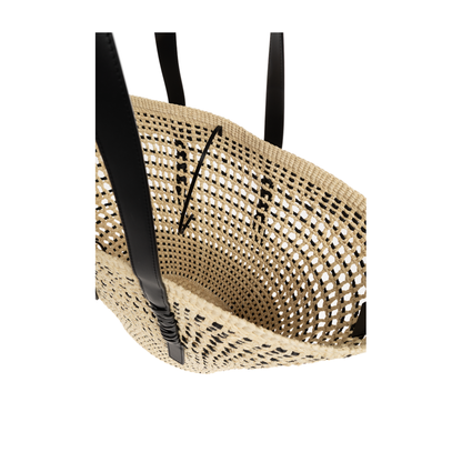 Anagram Basket Medium Iraca Palm Basket Bag - Natural/Black - Image 5