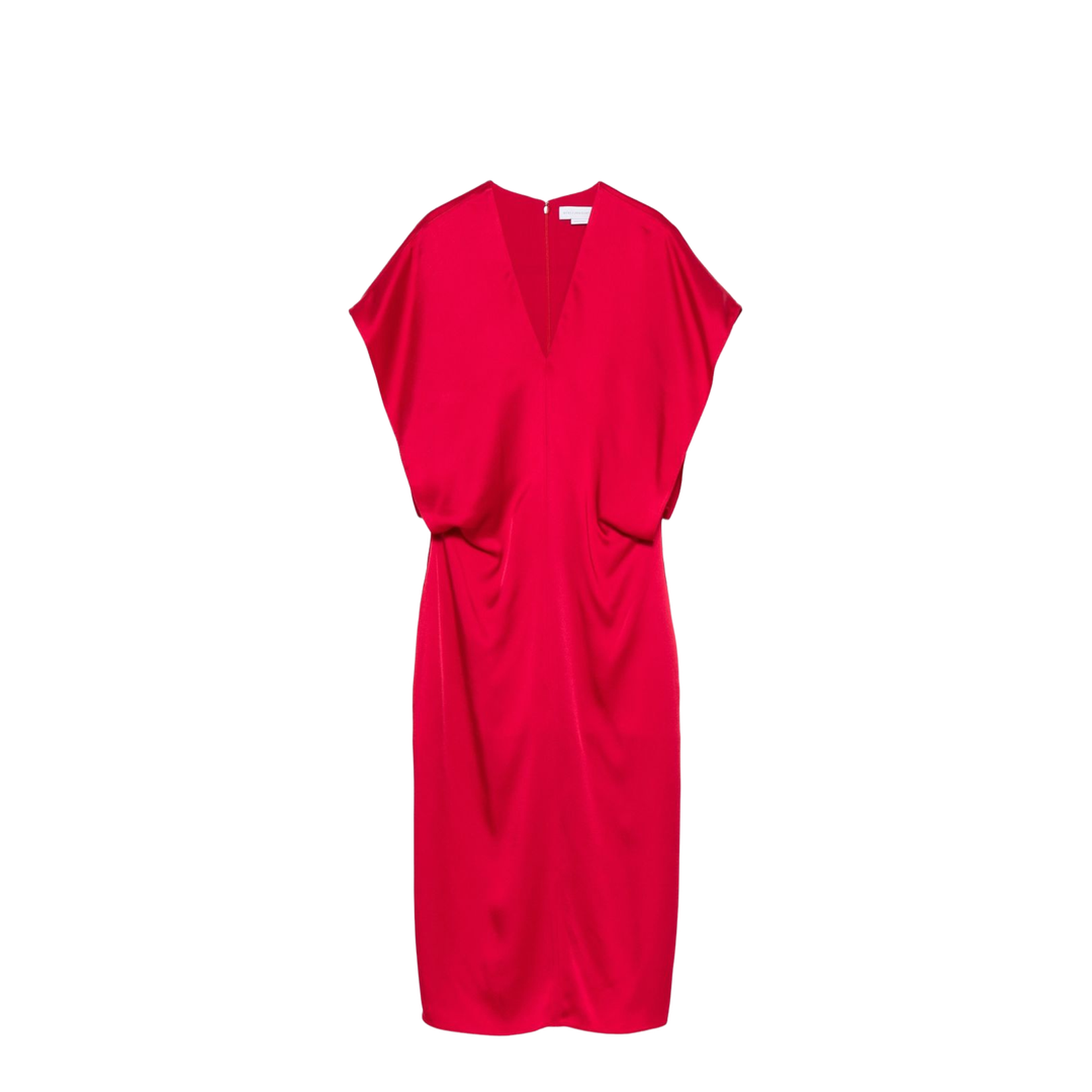 Satin V-necked Midi Dress - Red - Image 1