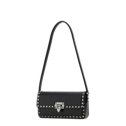 Black Leather Rockstud Shoulder Bag - Image 2
