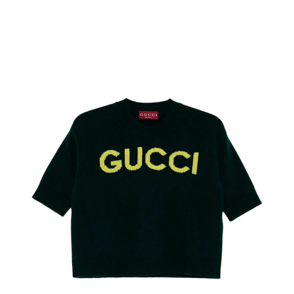 Soft Wool Top with Intarsia in Dark Green - Image 1