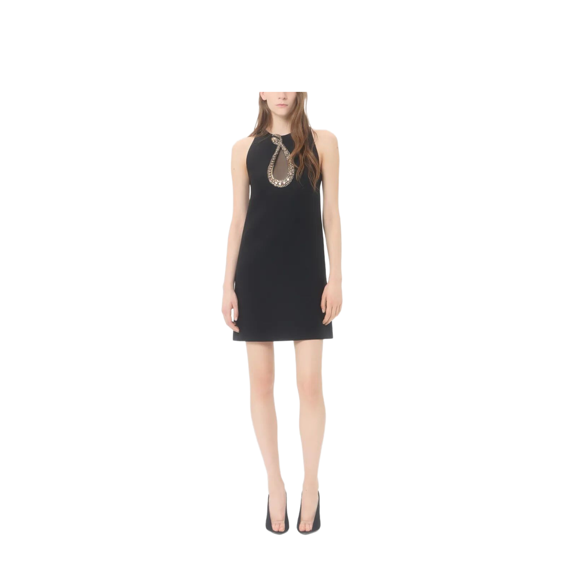Rhinestone Snake Embroidery Crepe Couture Short Dress - Image 2
