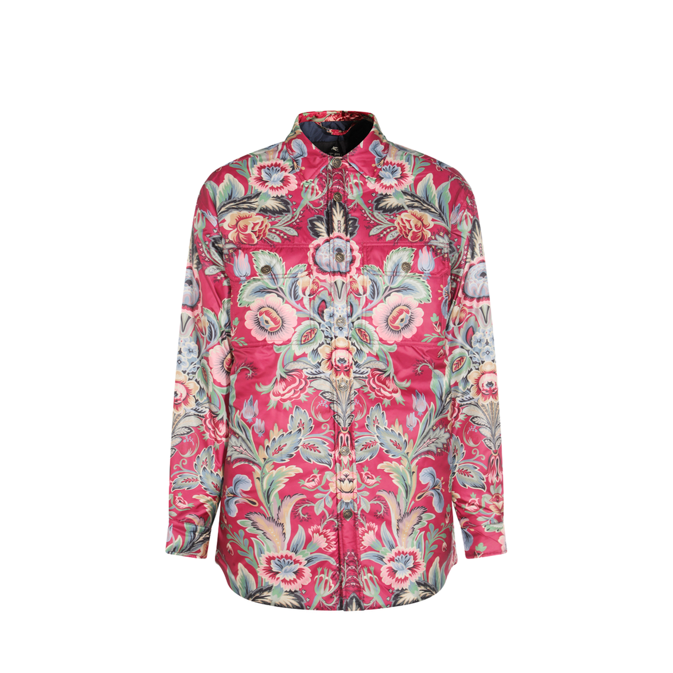 Floral Print Shirt Coat Red - Image 1