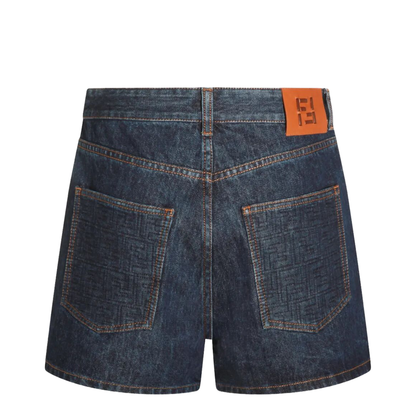 Flared Denim Shorts with Quilted Motif - Image 2