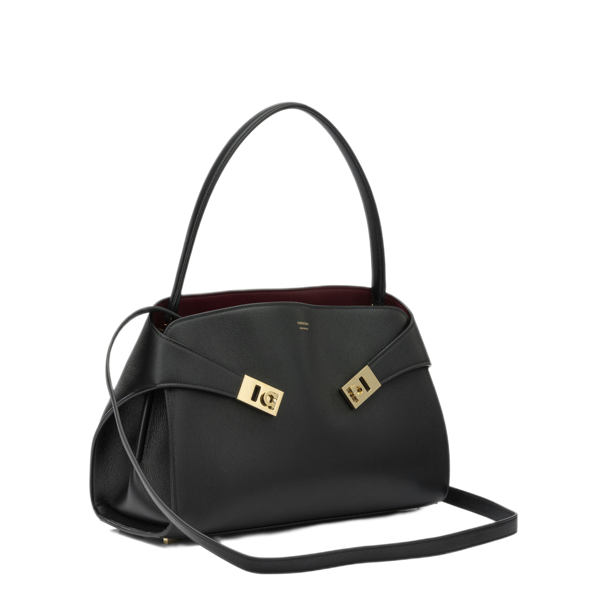 Hug Soft Medium Calfskin Shoulder Bag - Nero/Borgogna - Image 2