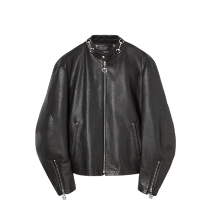 Leather Jacket with Horsebit in Black - Image 1