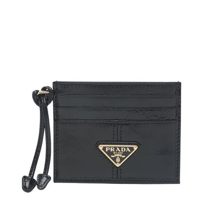 Black Leather Card Holder with Triangle Logo - Image 1