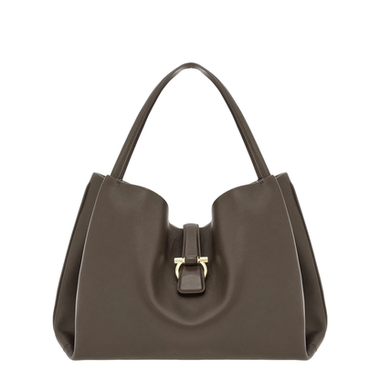 Large Leather Shoulder Bag - Grey - Image 1