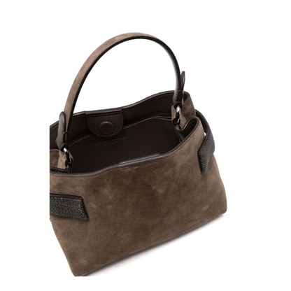 Suede Handbag Dark Brown - Image 5