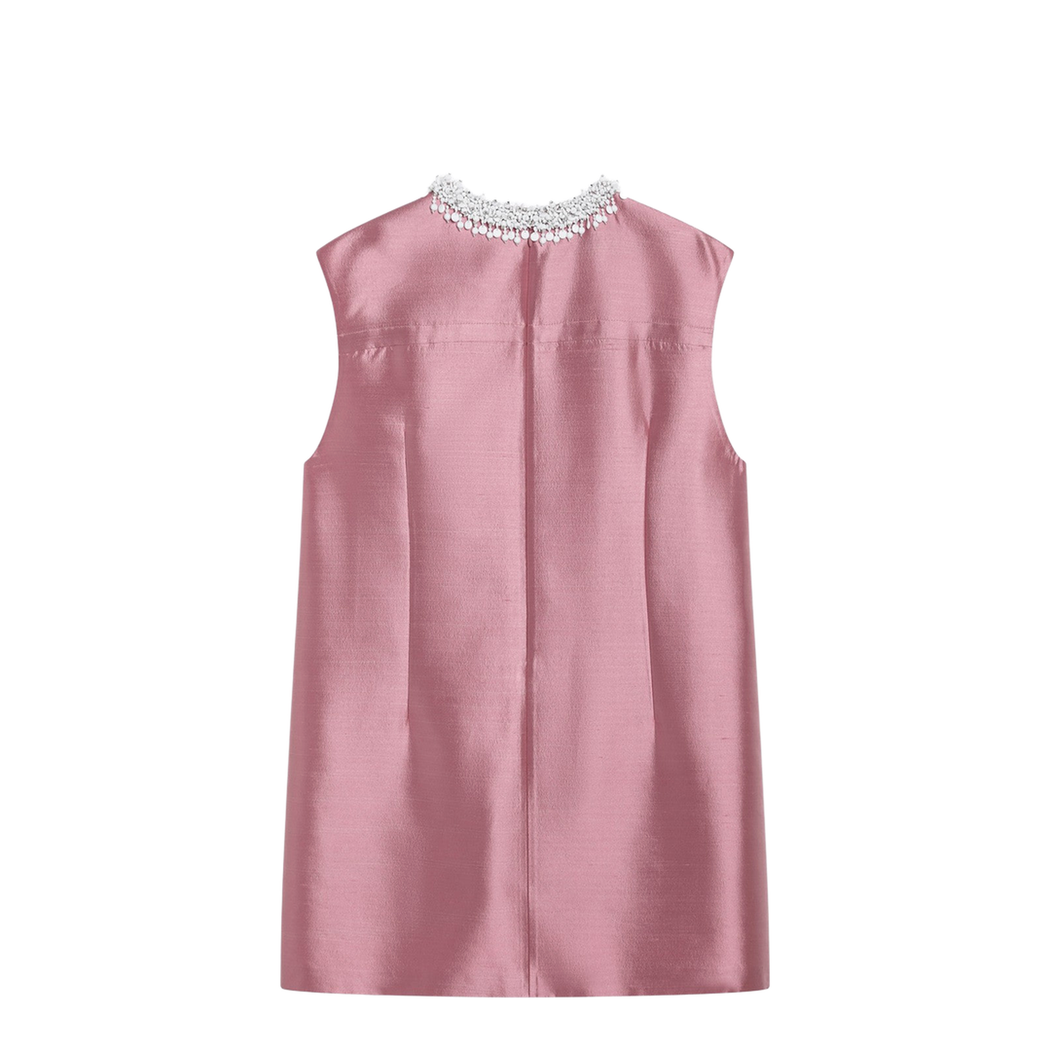 Short Wool and Silk Dress in Pink with Rhinestones - Image 2