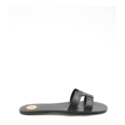 MABROUKA Slides in Smooth Leather in Black - Image 1