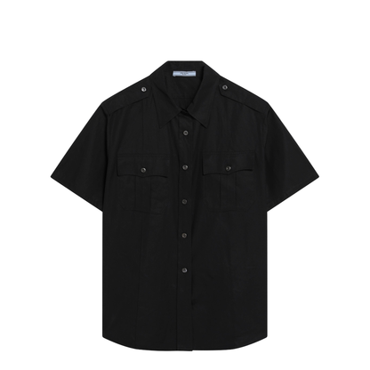Black Poplin Short-Sleeve Shirt - Image 1